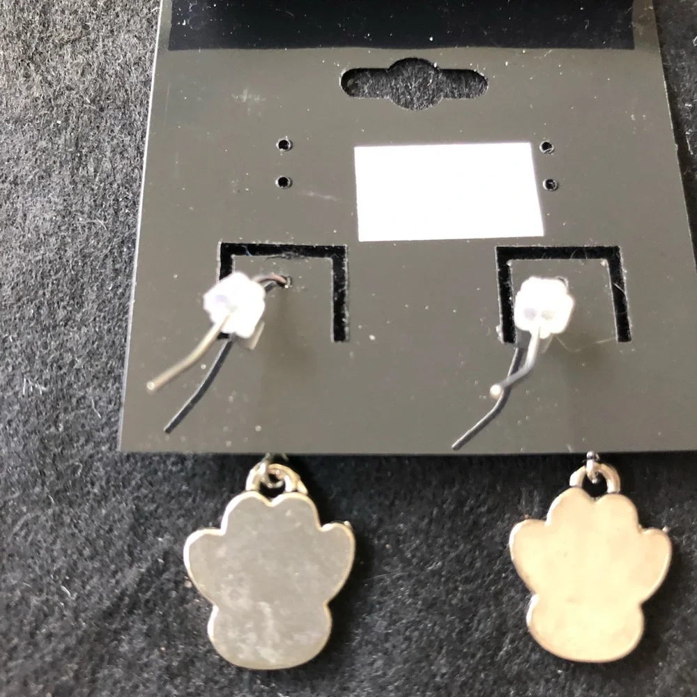 NWT Dog Cat Red Paw Stainless Dangle Pierced Earrings *benefits animal rescue